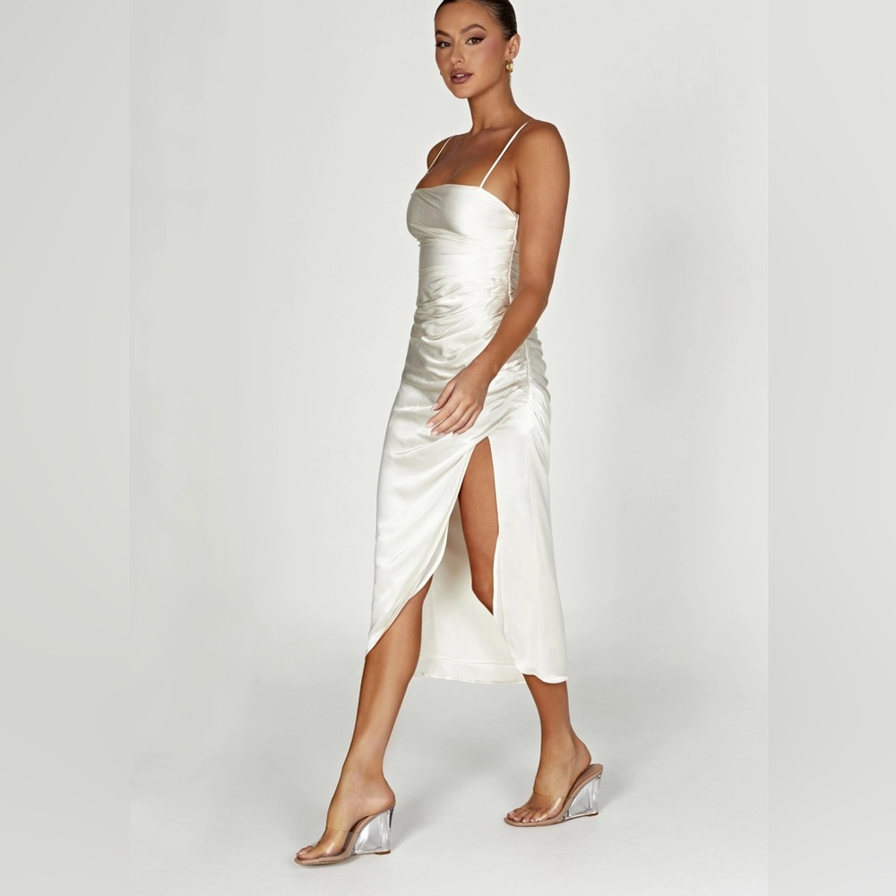 (SOLD) Meshki Satin Drape Midi Dress
